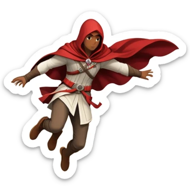 An icon featuring a hero performing a leap of faith from a tower in Florence, inspired by adventure games like Assassin's Creed. The design captures the dramatic moment mid-air, with detailed architecture and a bustling city below. Transparent background sticker