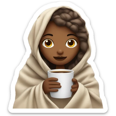 girl inside a blanket with split dyed hair sipping coffee eyes closed sticker