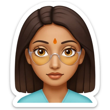 make an emoticon of a woman that has gel-like under eye patches of skincare of transparent color and make the woman slighlty indian, please remove the earrings anf the bindi  sticker
