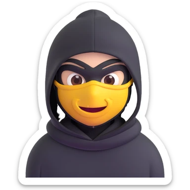 a thief character, 3D emoji style, with a black beanie and mask, looking mischievous sticker
