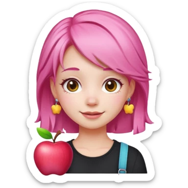 cute pink haired girl with cheerful pose and cute accessories. apple emoji style sticker