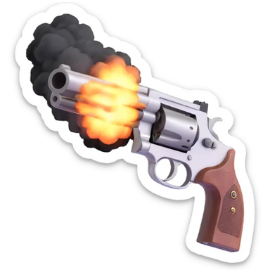 A realistic handgun firing a bullet, with muzzle flash and smoke coming out of the barrel sticker