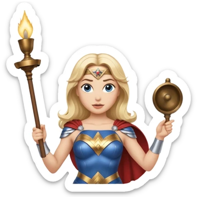 Blonde blue eyes Wonder Woman holding bell and short white conductor baton sticker
