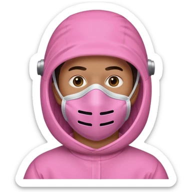 man in pink protection clothes with full-faced pink mask covered whole face sticker