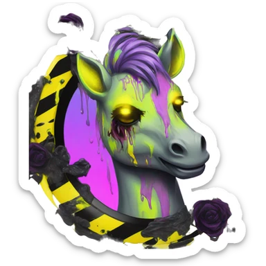 .Zombie_ Vaporwave black holographic oilslick zombie unicorn yellow caution tape and a vinyl sticker