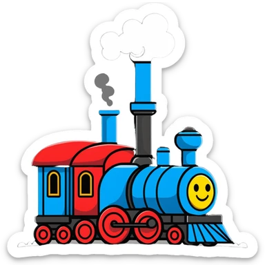 A cartoon toy train with a bright happy face and steam coming from its chimney sticker