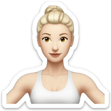 Pale skinned fit woman In a white tight yoga suit With ash blonde hair in a ponytail and gray eyes doing yoga sticker