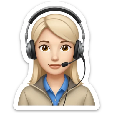 a woman wearing a headset with a mic, casual work from home attire sticker