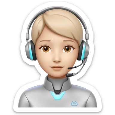 AI Call Agent holo-human-like Cyber AI face, warm, calm and friendly. Holographic look.Soft AI face with a listening, welcoming expression, minimal facial lines, calm eyes. Light headset. sticker