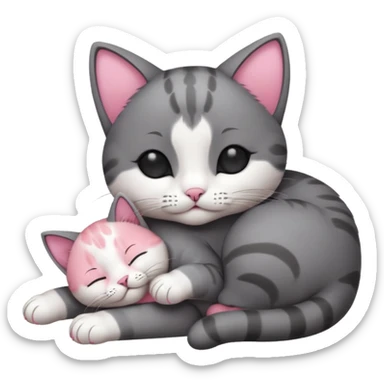 dark grey and white small cat with its eyes closed lying down leaning on its elbow with its paw curled under its head holding it up sticker