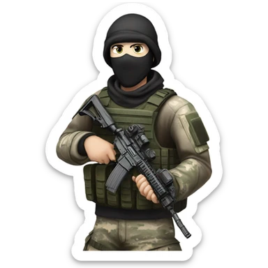 white male, pale skin, call of duty black face mask, camo tactical gear, combat boots, black beanie, hazel eyes sticker
