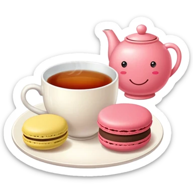 cup of tea next to a macaron with the following text "gossip time" sticker