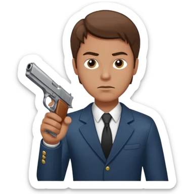 White guy with brown hair holding a hand gun like a cop would sticker