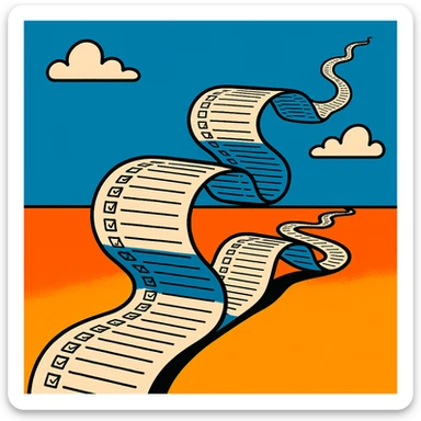 extremely long wavy to-do list with hundreds of tiny checkboxes, curling and looping like a cartoon snake, disappearing into the horizon, vibrant cartoon style sticker