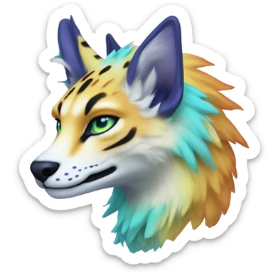 Epic Edgy Colorful ethereal eldritch Sergal-Serval-Fionbri sticker
