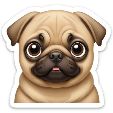 Cinematic Cute Fawn Pug Portrait Emoji, Head tilted playfully and inquisitively, featuring a smooth fawn coat with a subtle sheen, round, sparkling dark eyes filled with curiosity, Simplified yet irresistibly adorable features, highly detailed, glowing with a warm, friendly glow, high shine, affectionate and lively, stylized with a touch of whimsy, bright and endearing, soft glowing outline, capturing the essence of a mischievous yet loving pup, so playful it feels like it could bounce out of the screen and into your arms! sticker