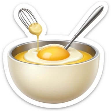 beaten egg in a bowl, There is a whisk inside the bowl. sticker
