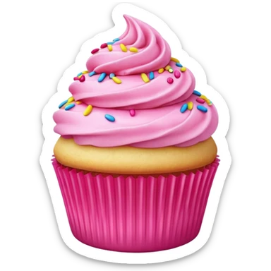 super realistic vanilla cupcake with hot pink frosting and sprinkles sticker