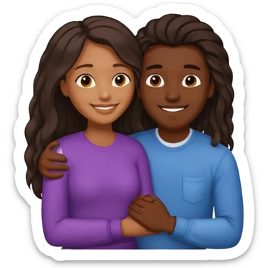 dark skin girlfriend hugs light skin boyfriend with long hair  sticker