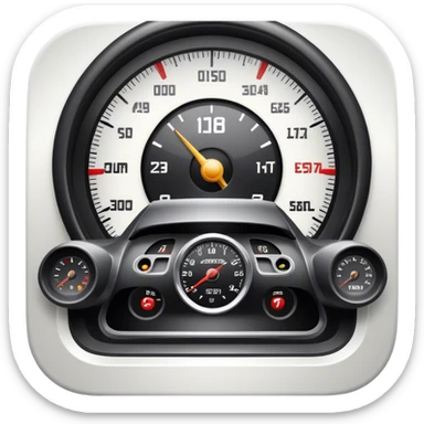An icon showing a racing game interface, inspired by Grand Turismo. The design features a garage with a selection of high-performance cars, along with race track visuals in the background. Speedometer, lap timer, and other HUD elements add to the excitement. Transparent background sticker