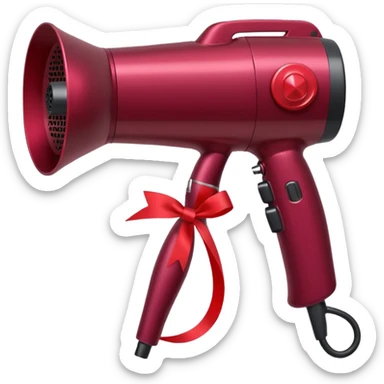 burgundy blow dryer with a ribbon sticker