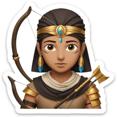 Emoji portrait of an Egyptian archer. Headcloth, focused expression. sticker