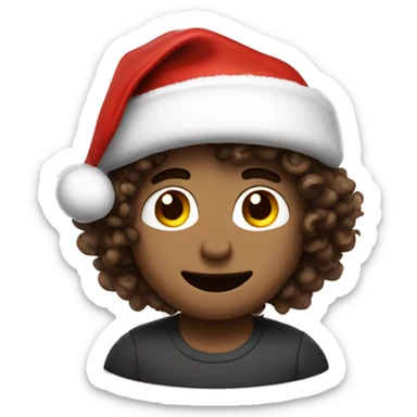 curly brown hair medium weight white skin he has santa hat and he celebrate chirstmas sticker