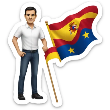 Pedro Sánchez holds spanish flag sticker