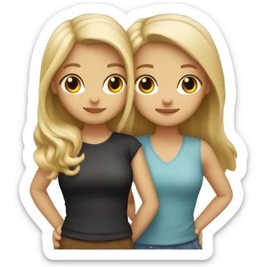 Two girl, best friends hugging, one is a blonde and the other one is a brunette both light skin sticker