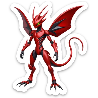 Futuristic shiny glossy edgy dark shady shadowy evil Scizor-Bisharp-Darkrai-Fakémon-hybrid-creature (full body) with white rib cage  sticker