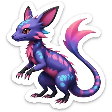 Rare epic aesthetic colorful Salandit-Noibat-Eevee-Genet-species-Fakemon-hybrid-creature, with markings, full body sticker