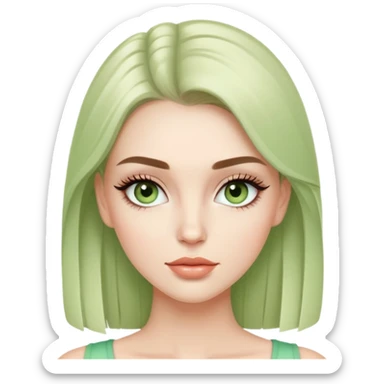 white female fashion model with light green top and lush long eyelashes, beautiful face sticker