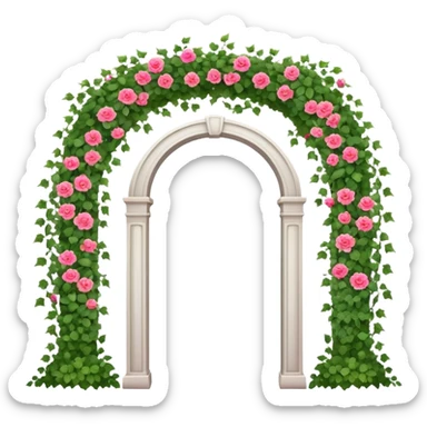 White tall archway with vines, ivies, and romantic pink and red flowers  sticker