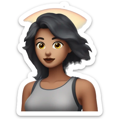 Mujer pantera con ojos demoníacos en un bosque tenebroso al atardecer con brisa marina y con estrellas en el cielo sticker