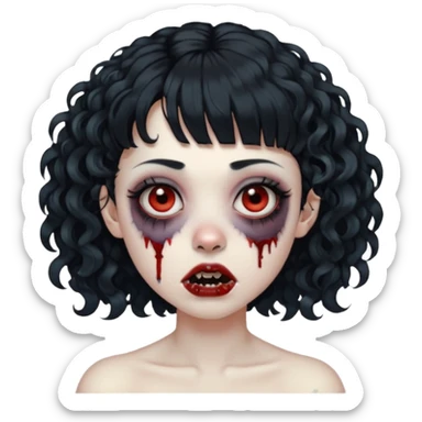 zombie woman with curly hair, bangs, and a septum piercing. sticker