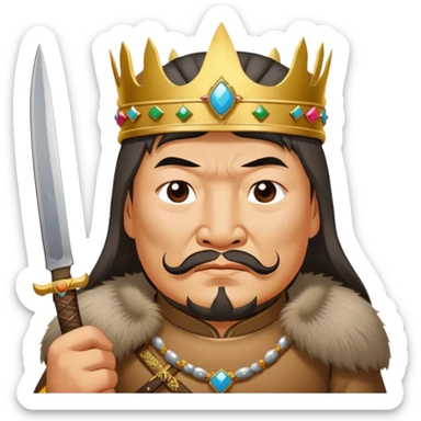 genghis khan with a crown and holding pork and knife sticker