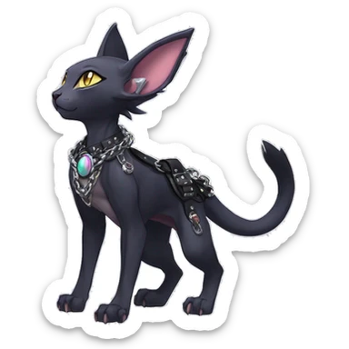 cool punk kawaii edgy distinguished pretty elegant beautiful fantasy black ethereal nargacuga-Noivern-sphynx-Quiana-Fakemon collar harness chains necklace full body sticker