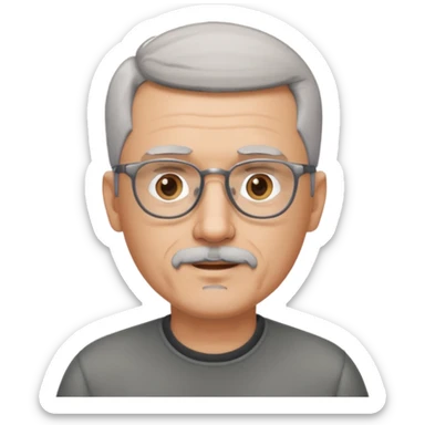 54 year old man, short shaved grey hair, goatee, glasses sticker