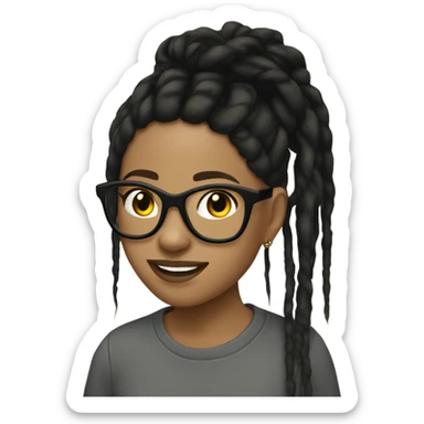 Tan girl with glasses and black dread locs hairstyle with an industrial ear piercing sticker