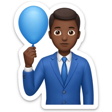 dark brown skin, office man, hold blue balloon sticker