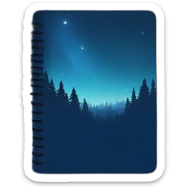 blue journal with cover picturing night sky in forest sticker