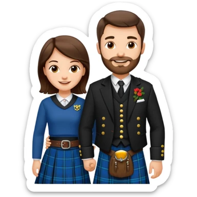 scottish man with stubble in kilt with brunette wife sticker