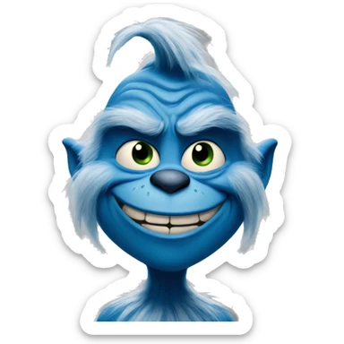 Blue Grinch smirking sticker