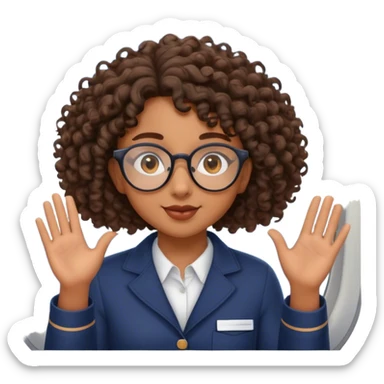 Étudiante de 20 ans noire métissée avec les cheveux bouclés, le visage ovale et des lunettes semi rondes et les yeux en amande qui fait coucou par le hublot d'un avion  sticker