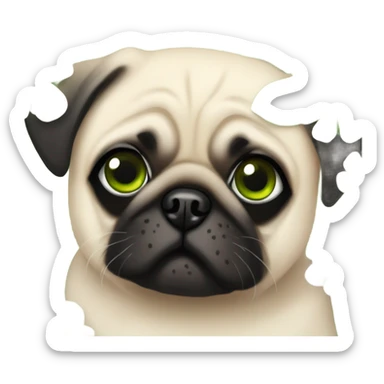 Cute Baby pug with big green eyes hiding in flowers  sticker