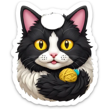 happy black cat playing with small ball of wool sticker