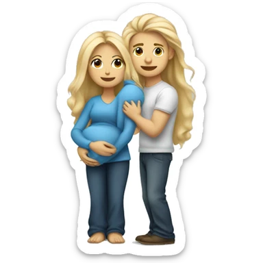 An emoji of a mother with long, flowing blonde hair standing confidently, next to her husband. In her arms, or in front of them, is a baby boy, representing a happy and loving family sticker