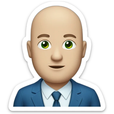 green-eyed overweight bald man in a blue suit sticker