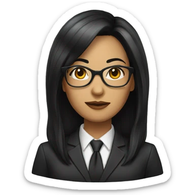 Female defense attorney with long black hair with glasses sticker
