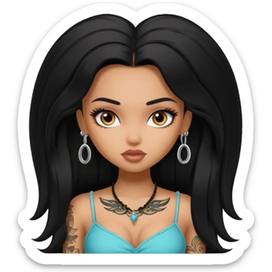 black long hair ,  pretty bratz baddie with small tattoo sticker
